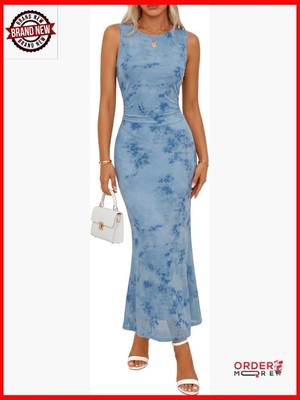 Sleeveless Floral Bodycon Maxi Dress Mesh Stretchy Lined Wedding Guest Cocktail